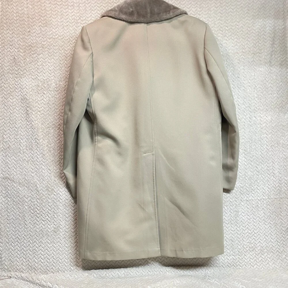 Vintage Mens London Fog Tan Trench Coat Faux Fur Collar Size 42 Reg‎